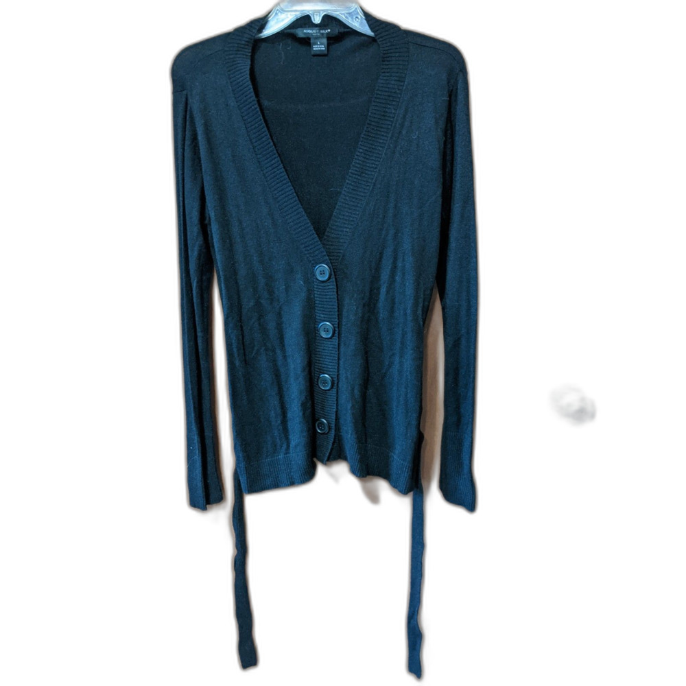 Y2K August Silk Cardigan Sweater V-Neck Tie Belt Long Silk/Wool Dark Academia L